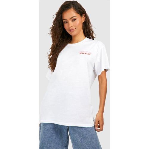 Oversized The Future Is Female Pocket Print Cotton Tee - Blanc - L