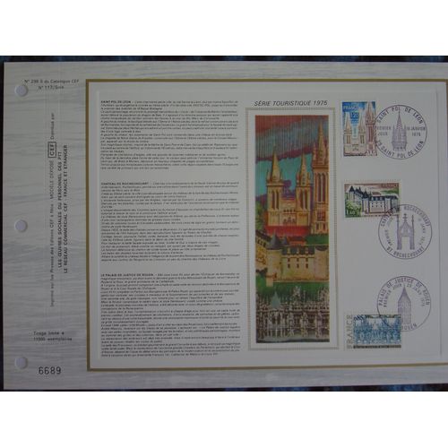 Feuillet Philatélique Cef 298s, N° 117 Soie - Série Touristique 1975 : Saint Pol De Léon, Rochechouart, Rouen.