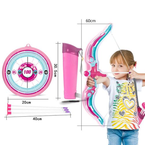 [Yue Xinghui] (La Propriété Intellectuelle A Été Traitée) 1 Ensemble De Nouveaux Jouets De Tir À L'arc Et À La Flèche Led Pour Enfants En Plein Air Avec Ventouse Jeu De Cible Ensemble De Sport Rose 60 Cm