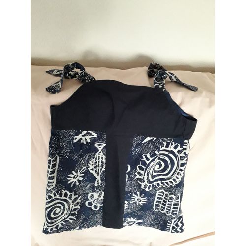 Tunique Bleue Marine À Bretelles Motifs Ethniques