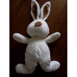 Doudou Lapin Ajena Peluche Grelot  Beige Marron  31 Cm + Oreilles 13 Cm