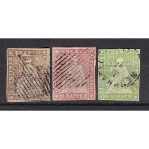 Suisse 1854 : Helvetia - Série De 3 Timbres Oblitérés Non-Dentelés Cote 135 Euros