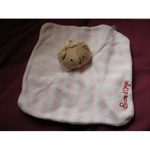 Doudou Hérisson Mouton Sucre D'orge Plat Blanc Et Rose Rayé