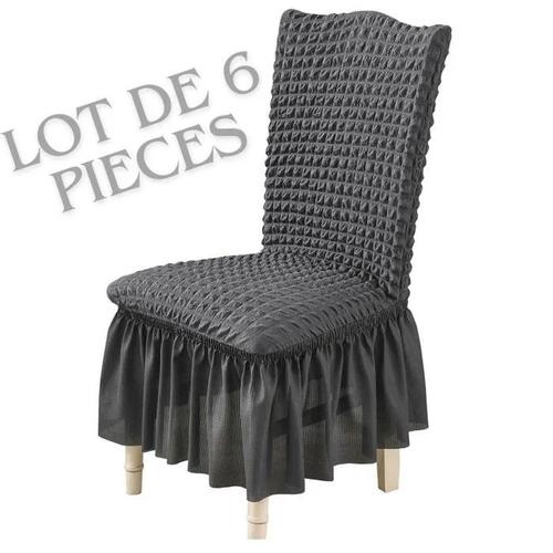 Lot De 6 Housses De Chaise En Tissu Jacquard Souple Extensible Gris Fonce