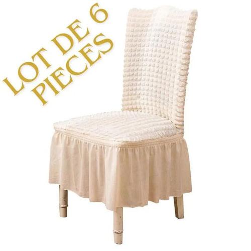 Lot De 6 Housses De Chaise En Tissu Souple Extensible Creme