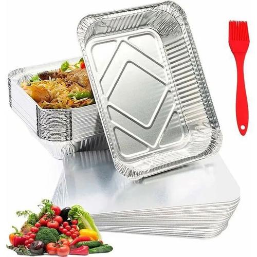 Lot De 10 Barquette Aluminium Avec Couvercle, 600ml Barquettes Aluminium Alimentaires Jetables Avec Couvercle Pour Barbecue,