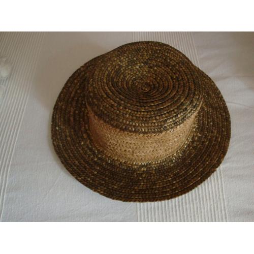 Chapeau Canotier En Paille 2 Tons : Vert Bronze Et Paille Naturelle