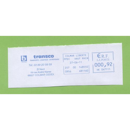 Timbre Oblitéré Used Stamp Ema Transco Transports Colmar 0,92 Euro 27.06.11 France