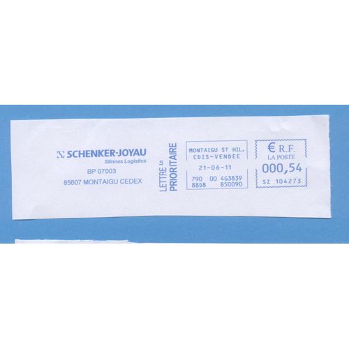 Timbre Oblitéré Used Stamp Ema Empreinte Machine À Affranchir Schenker Joyau Montaigu 0,54 Euro 21.06.11 France