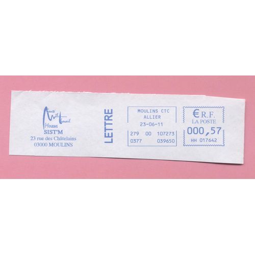 Ema Empreinte Machine À Affranchir Postage Meter Footprint Santé Et Travail Moulins 03 0,57 Euro 23.06.11 France