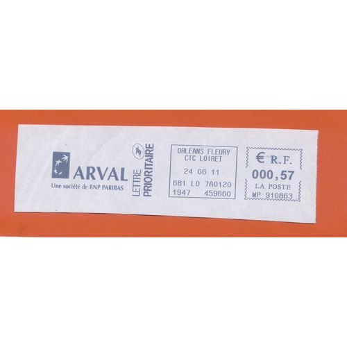 Ema Empreinte Machine À Affranchir Postage Meter Footprint Arval Orleans Fleury 0,57 Euro 24.06.11 France