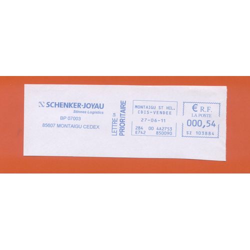 Ema Empreinte Machine À Affranchir Postage Meter Footprint Schenker Joyau Stinnes Logistics 0,54 Euro 27.06.11 France