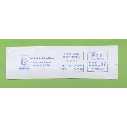 Ema Empreinte Machine À Affranchir Postage Meter Footprint Planetpharma Grand Quevilly 76 0,57 Euro 17.06.11 France