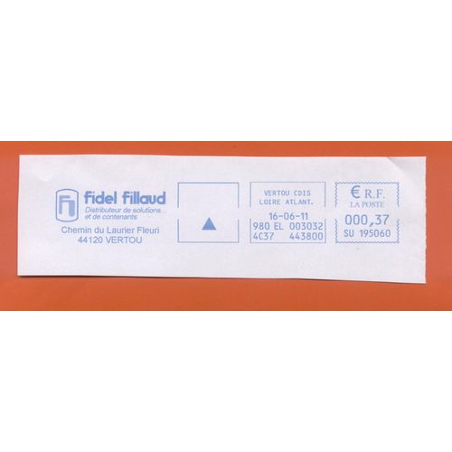 Ema Empreinte Machine À Affranchir Postage Meter Footprint Fidel Fillaud Vertou 44 0,37 Euro 16.06.11 France