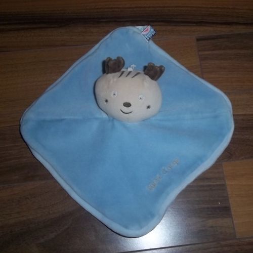 Doudou Sucre D'orge Plat Bleu Renne Cerf Elan Caribou Gsa