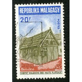Timbre Oblitéré Repoblika Malagasy, Betsileo, Habitat Malgache Des Hauts Plateaux, Postes 1970, 20 F