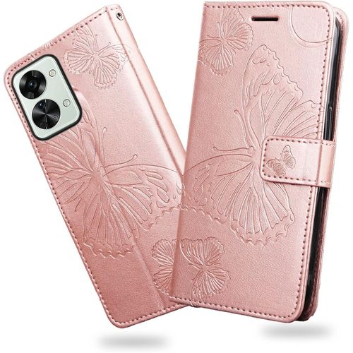 Coque Pour Oneplus Nord 2t 5g, Papillon Imprim¿¿ Housse En Cuir Pu Magn¿¿Tique Portefeuille, ¿¿Tui ¿¿ Rabat Pour Oneplus Nord 2t 5g, Or Rose