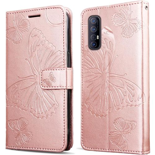 Coque Pour Oppo Find X2 Neo/Oppo Reno 3 Pro 5g, Papillon Imprim¿¿ Housse En Cuir Pu Magn¿¿Tique Portefeuille, ¿¿Tui ¿¿ Rabat Pour Oppo Find X2 Neo/Oppo Reno 3 Pro 5g, Or Rose