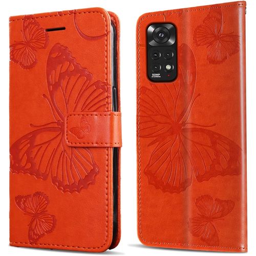 Coque Pour Xiaomi Redmi Note 11 4g / Redmi Note 11s 4g, Papillon Imprim¿¿ Housse En Cuir Pu Magn¿¿Tique Portefeuille, ¿¿Tui ¿¿ Rabat Pour Xiaomi Redmi Note 11 4g / Redmi Note 11s 4g, Orange