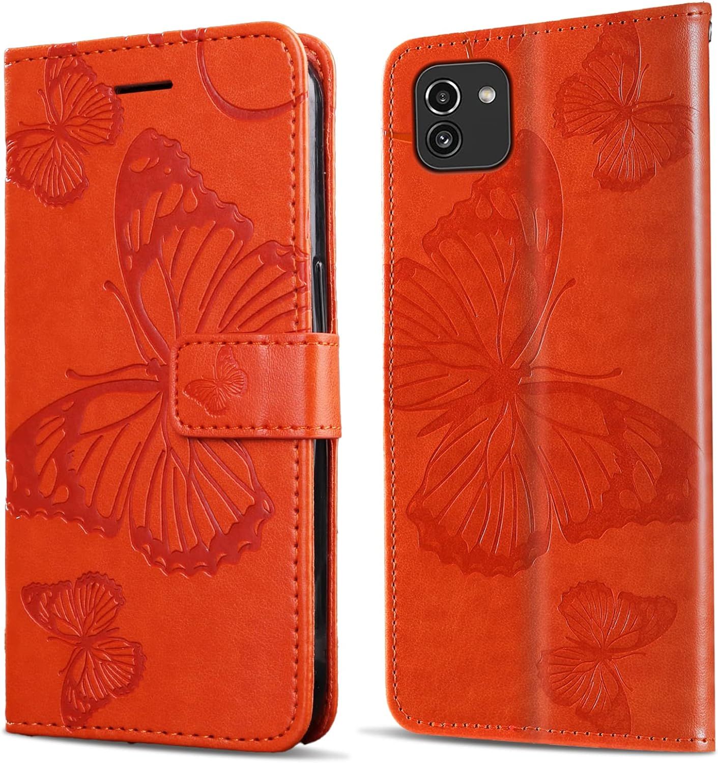 Coque Pour Galaxy A03, Papillon Imprim Housse En Cuir Pu M...
