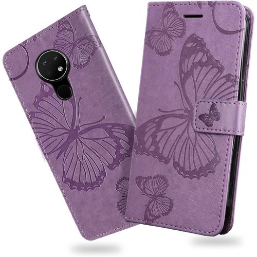 Coque Pour Nokia 7.2 / Nokia 6.2, Papillon Imprim¿¿ Housse En Cuir Pu Magn¿¿Tique Portefeuille, ¿¿Tui ¿¿ Rabat Pour Nokia 7.2 / Nokia 6.2, Violet