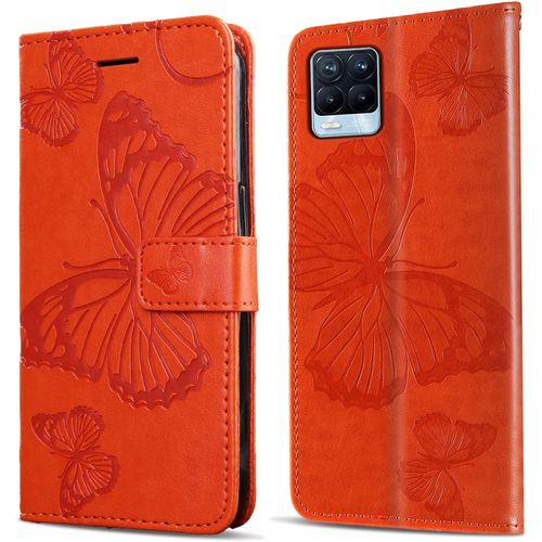 Coque Pour Oppo Realme 8 4g / Oppo Realme 8 Pro, Papillon Imprim¿¿ Housse En Cuir Pu Magn¿¿Tique Portefeuille, ¿¿Tui ¿¿ Rabat Pour Oppo Realme 8 4g / Oppo Realme 8 Pro, Orange