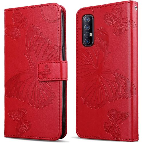 Coque Pour Oppo Find X2 Neo/Oppo Reno 3 Pro 5g, Papillon Imprim¿¿ Housse En Cuir Pu Magn¿¿Tique Portefeuille, ¿¿Tui ¿¿ Rabat Pour Oppo Find X2 Neo/Oppo Reno 3 Pro 5g, Rouge