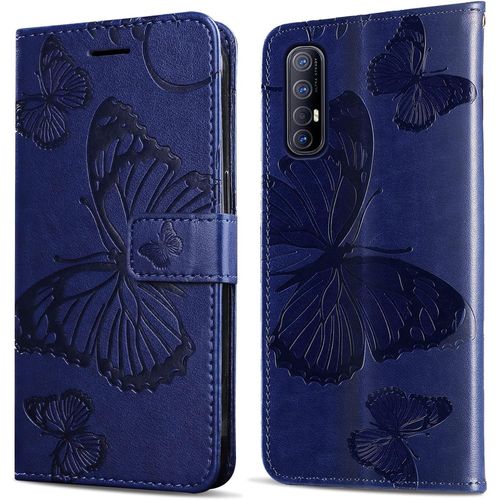 Coque Pour Oppo Find X2 Neo/Oppo Reno 3 Pro 5g, Papillon Imprim¿¿ Housse En Cuir Pu Magn¿¿Tique Portefeuille, ¿¿Tui ¿¿ Rabat Pour Oppo Find X2 Neo/Oppo Reno 3 Pro 5g, Bleu