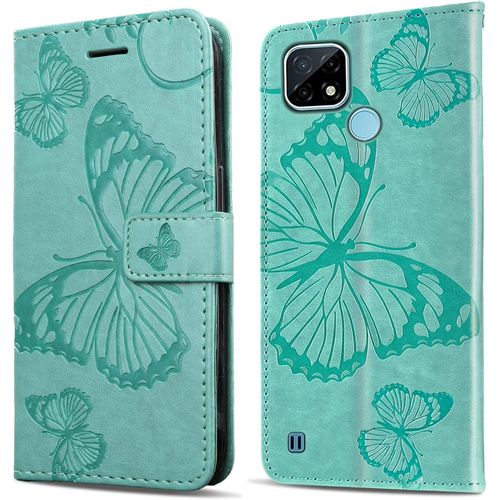 Coque Pour Oppo Realme C20 / Realme C21, Papillon Imprim¿¿ Housse En Cuir Pu Magn¿¿Tique Portefeuille, ¿¿Tui ¿¿ Rabat Pour Oppo Realme C20 / Realme C21, Vert