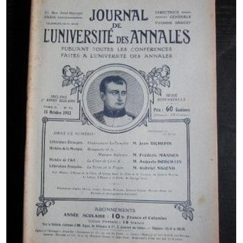 L¿Université Des Annales N° 21. 1913.  J. Richepin - F. Masson - A. Dorchain - G. Nigond