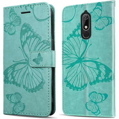 Coque Pour Nokia 5.1, Papillon Imprim¿¿ Housse En Cuir Pu Magn¿¿Tique Portefeuille, ¿¿Tui ¿¿ Rabat Pour Nokia 5.1, Vert