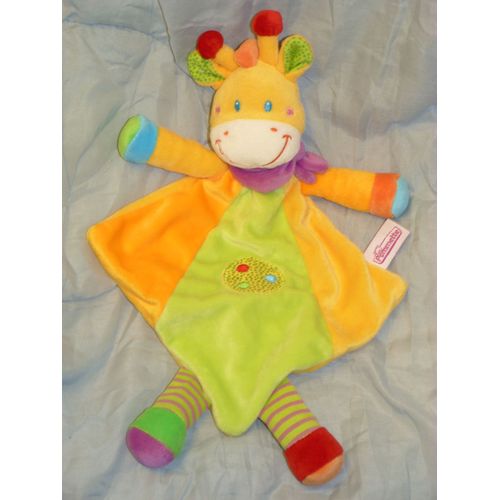 Girafe Doudou Plat Orange Vert Blanc Violet Rouge Pois Rayé Pommette