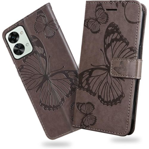 Coque Pour Oneplus Nord 2t 5g, Papillon Imprim¿¿ Housse En Cuir Pu Magn¿¿Tique Portefeuille, ¿¿Tui ¿¿ Rabat Pour Oneplus Nord 2t 5g, Gris