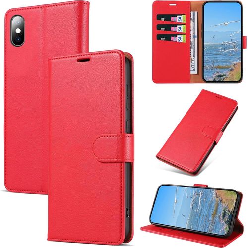 Coque Pour Iphone X/Iphone Xs, Antichoc Magnetique ¿¿Tui ¿¿ Rabat Avec Porte Cartes, Portefeuille Housse En Cuir Pu Pour Iphone X/Iphone Xs, Rouge