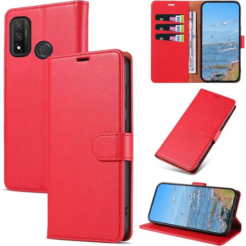 Coque Pour Huawei P Smart 2020, Antichoc Magnetique ¿¿Tui ¿¿ Rabat Avec Porte Cartes, Portefeuille Housse En Cuir Pu Pour Huawei P Smart 2020, Rouge