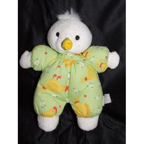 Canard Poussin Doudou Vert Jaune Fleurs Reves De Peluches 22 Cm