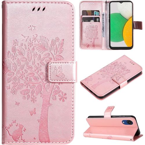 Coque Pour Samsung Galaxy A03 Core, Etui Samsung A03 Core, Antichoc Tpu Housse Cuir Flip Case Portefeuille Etui Rabat [Magn¿¿Tique] Coque De Protection Fentes Pour Cartes Cover (Or Rose)