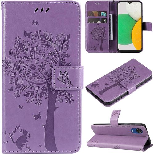 Coque Pour Samsung Galaxy A03 Core, Etui Samsung A03 Core, Antichoc Tpu Housse Cuir Flip Case Portefeuille Etui Rabat [Magn¿¿Tique] Coque De Protection Fentes Pour Cartes Cover (Lavanda)