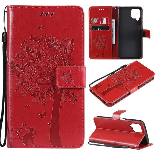 Coque Pour Samsung Galaxy A22 4g, Etui Samsung A22 4g, Antichoc Tpu Housse Cuir Flip Case Portefeuille Etui Rabat [Magn¿¿Tique] Coque De Protection Fentes Pour Cartes Cover (Rouge)