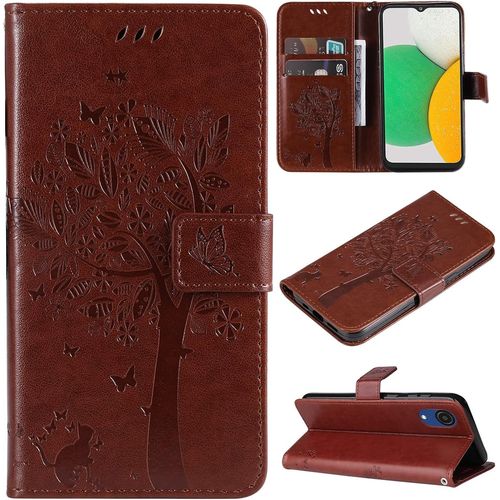 Coque Pour Samsung Galaxy A03 Core, Etui Samsung A03 Core, Antichoc Tpu Housse Cuir Flip Case Portefeuille Etui Rabat [Magn¿¿Tique] Coque De Protection Fentes Pour Cartes Cover (Caf¿¿)