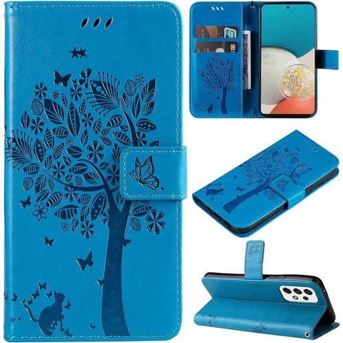 Coque Pour Samsung Galaxy A53 5g, Etui Samsung A53 5g, Antichoc Tpu Housse Cuir Flip Case Portefeuille Etui Rabat [Magn¿¿Tique] Coque De Protection Fentes Pour Cartes Cover (Bleu)
