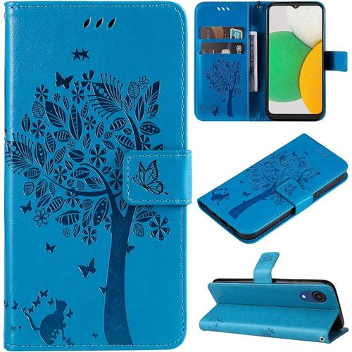 Coque Pour Samsung Galaxy A03 Core, Etui Samsung A03 Core, Antichoc Tpu Housse Cuir Flip Case Portefeuille Etui Rabat [Magn¿¿Tique] Coque De Protection Fentes Pour Cartes Cover (Bleu)