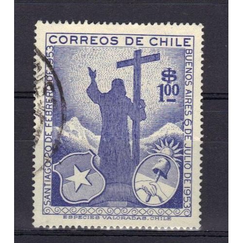 Chili 1955 : Christ Et Armoiries - Timbre Oblitéré