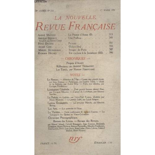 Collection La Nouvelle Revue Francaise N° 210. Le Peseur Dames Par Andre Maurois/ Une Preface Par Arnold Bennett/ Poemes Par Rene Daumal/ Images De Paris Par Marcel Jouhandeau.