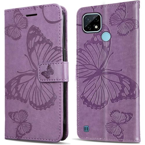 Coque Pour Oppo Realme C20 / Realme C21, Papillon Imprim¿¿ Housse En Cuir Pu Magn¿¿Tique Portefeuille, ¿¿Tui ¿¿ Rabat Pour Oppo Realme C20 / Realme C21, Violet