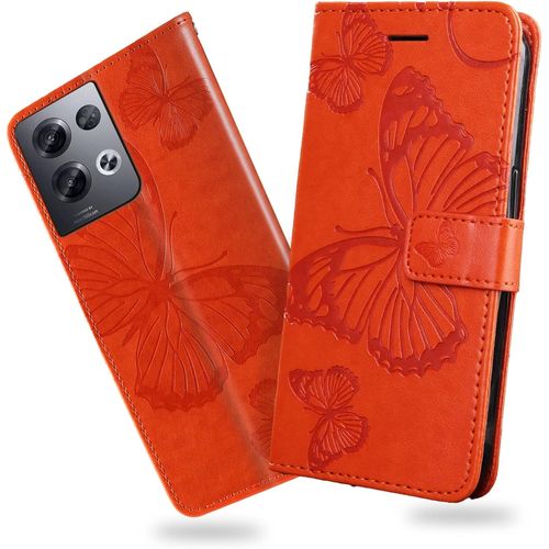 Coque Pour Oppo Reno 8 Pro 5g, Papillon Imprim¿¿ Housse En Cuir Pu Magn¿¿Tique Portefeuille, ¿¿Tui ¿¿ Rabat Pour Oppo Reno 8 Pro 5g, Orange