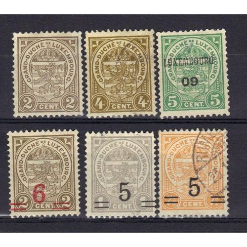 Luxembourg 1907 : Armoiries - Série De 6 Timbres Oblitérés