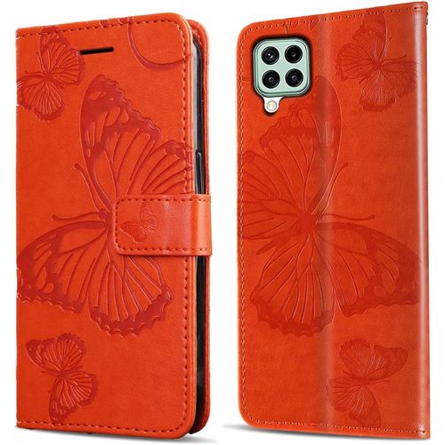 Coque Pour Galaxy A22 4g / M32 4g / M22 4g, Papillon Imprim¿¿ Housse En Cuir Pu Magn¿¿Tique Portefeuille, ¿¿Tui ¿¿ Rabat Pour Samsung Galaxy A22 4g / M32 4g / M22 4g, Orange