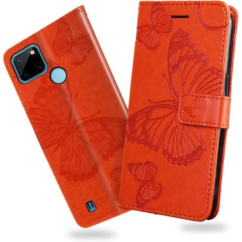 Coque Pour Oppo Realme C21y / Realme C25y, Papillon Imprim¿¿ Housse En Cuir Pu Magn¿¿Tique Portefeuille, ¿¿Tui ¿¿ Rabat Pour Oppo Realme C21y / Realme C25y, Orange