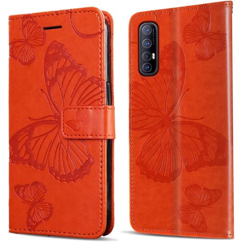 Coque Pour Oppo Find X2 Neo/Oppo Reno 3 Pro 5g, Papillon Imprim¿¿ Housse En Cuir Pu Magn¿¿Tique Portefeuille, ¿¿Tui ¿¿ Rabat Pour Oppo Find X2 Neo/Oppo Reno 3 Pro 5g, Orange